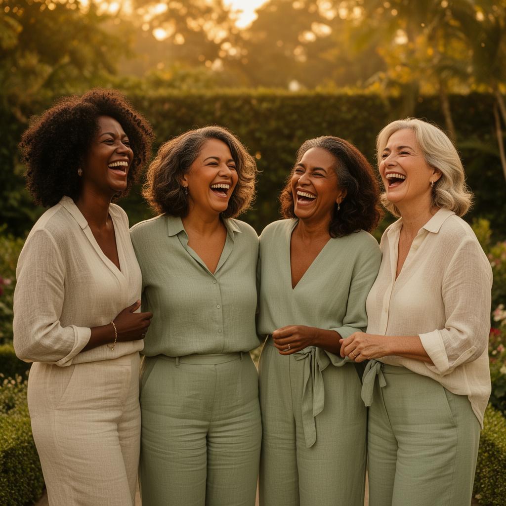 Mulheres maduras felizes em jardim